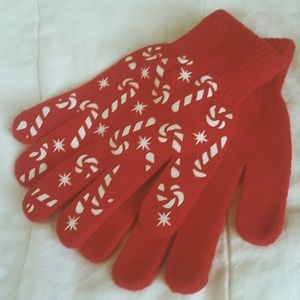 ♧NEW + UNUSED Christmas Candy Cane Pattern Gloves